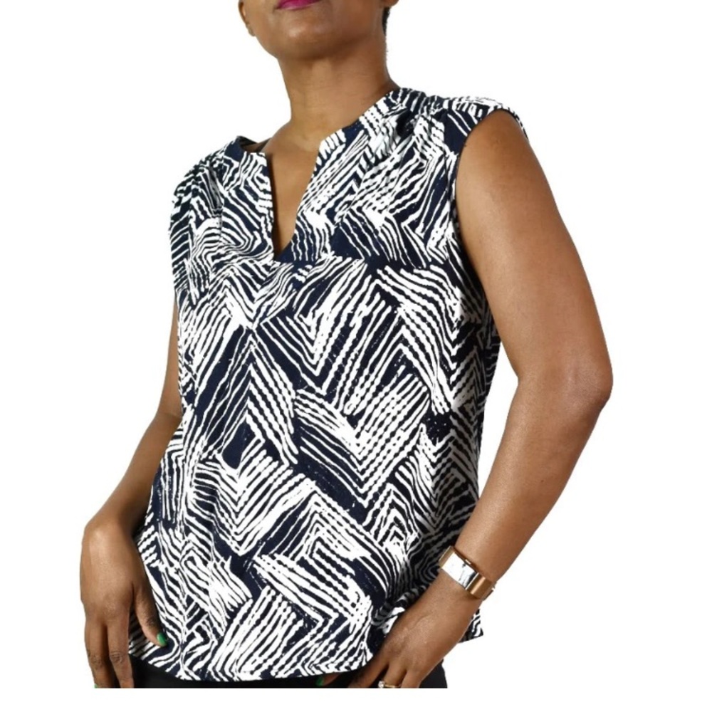 Trina Turk Navy and White tunic top small - Picture 1 of 4